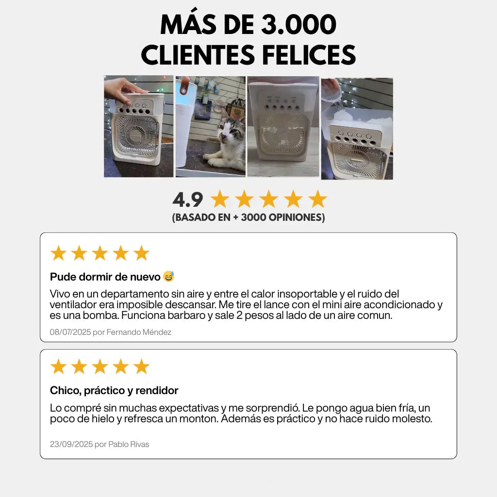 FROZTIA™ Ventilador Anti-Calor Inteligente (Eliminalo en minutos) – 3 en 1 Aire Frío, Humedad y Luz Ambiental