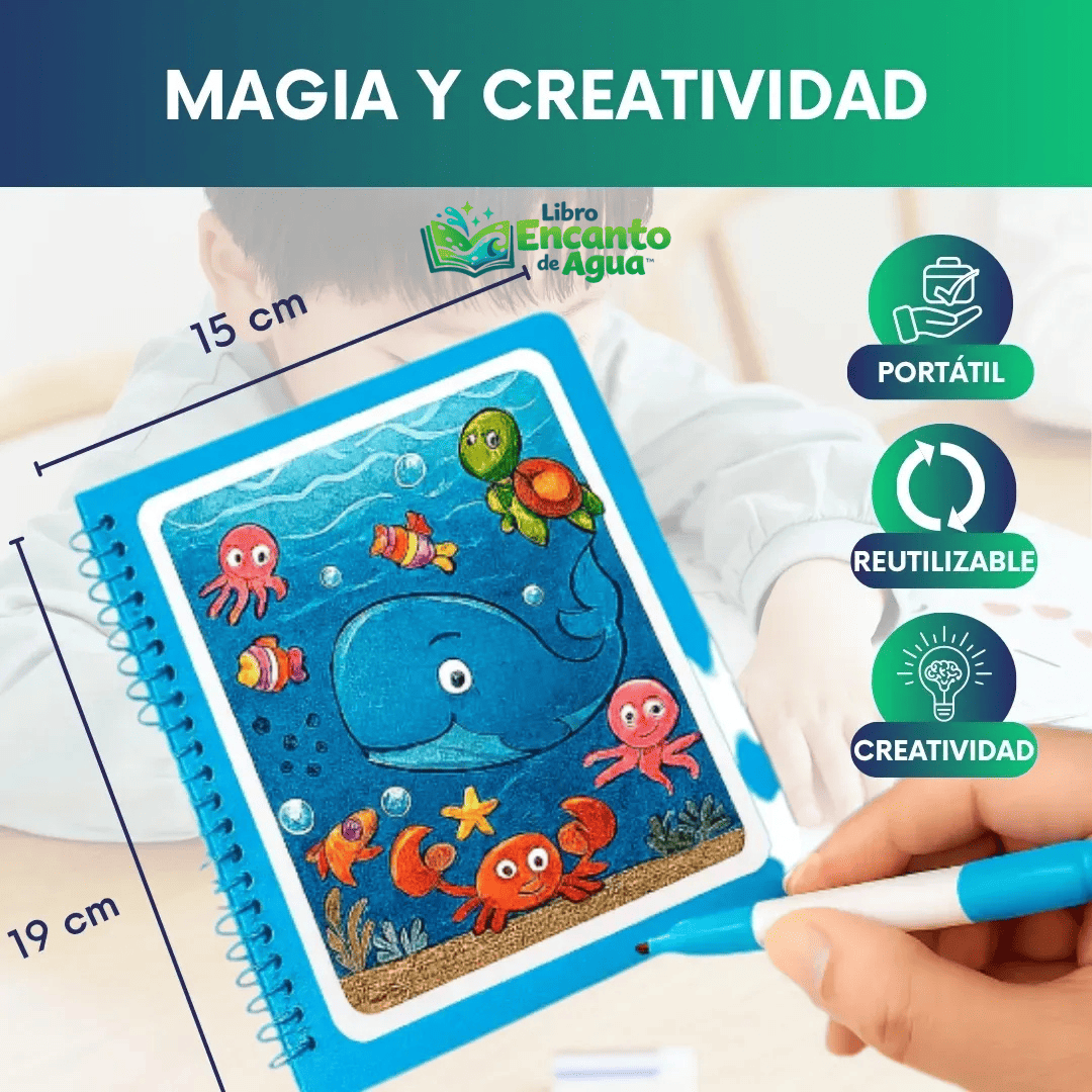 Libro Encanto de Agua™ | Libro Mágico Educativo Reutilizable para Niños 2x1