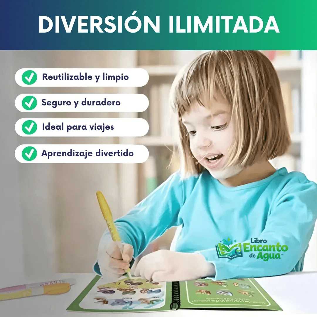 Libro Encanto de Agua™ | Libro Mágico Educativo Reutilizable para Niños 2x1