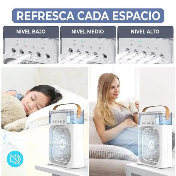 FROZTIA™ Ventilador Anti-Calor Inteligente (Eliminalo en minutos) – 3 en 1 Aire Frío, Humedad y Luz Ambiental