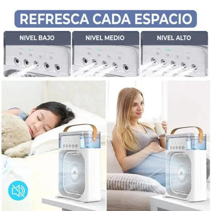 FROZTIA™ Ventilador Anti-Calor Inteligente (Eliminalo en minutos) – 3 en 1 Aire Frío, Humedad y Luz Ambiental