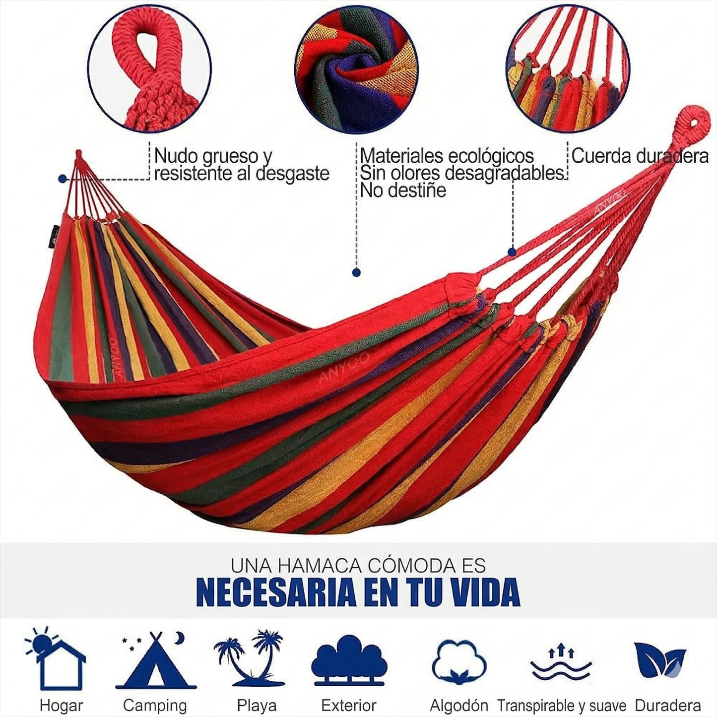 Hamaca Relax Pro | Diseño Colores Camping Senderismo - 1000x200cm