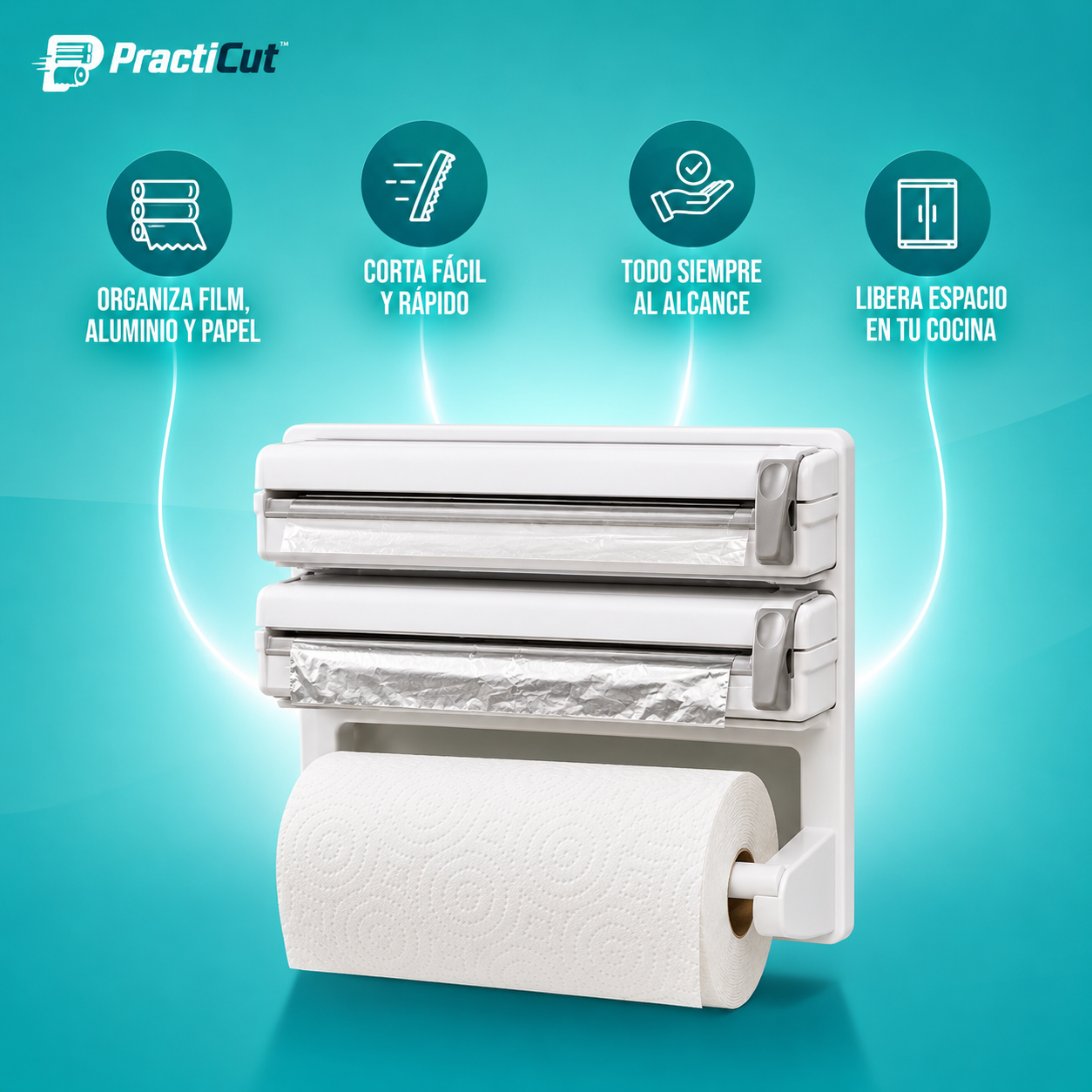 PractiCut™ – Organizador de cocina con doble cortador
