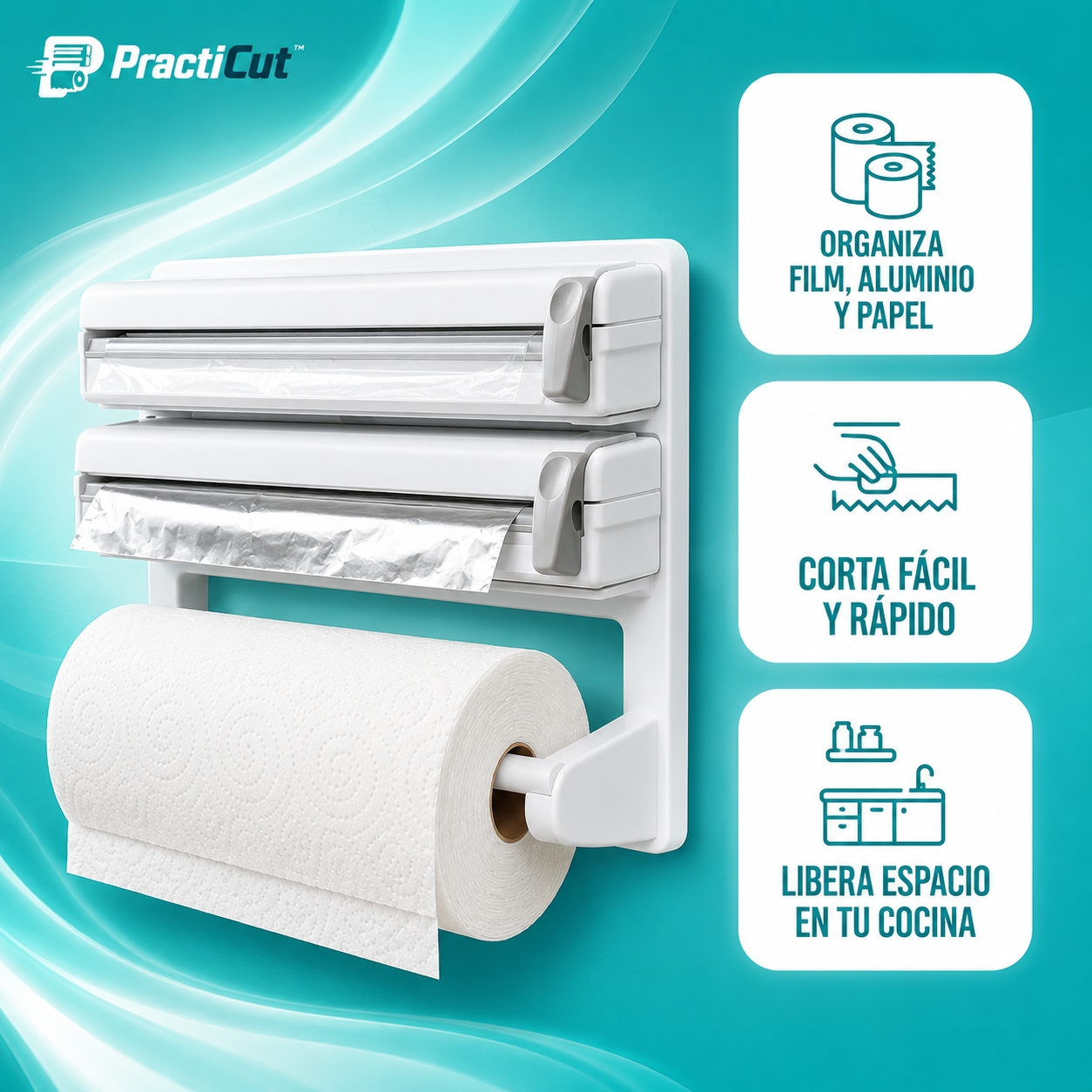 PractiCut™ – Organizador de cocina con doble cortador