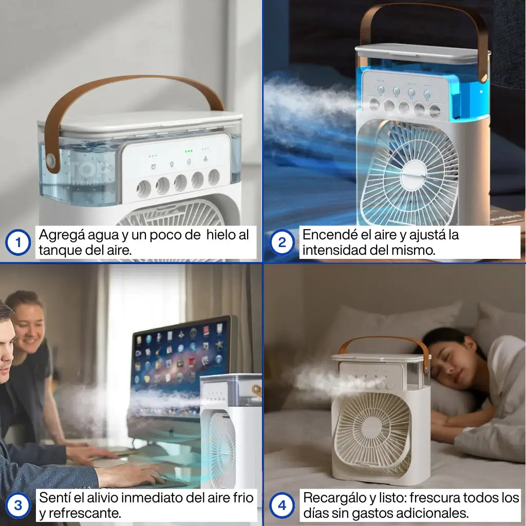 FROZTIA™ Ventilador Anti-Calor Inteligente (Eliminalo en minutos) – 3 en 1 Aire Frío, Humedad y Luz Ambiental