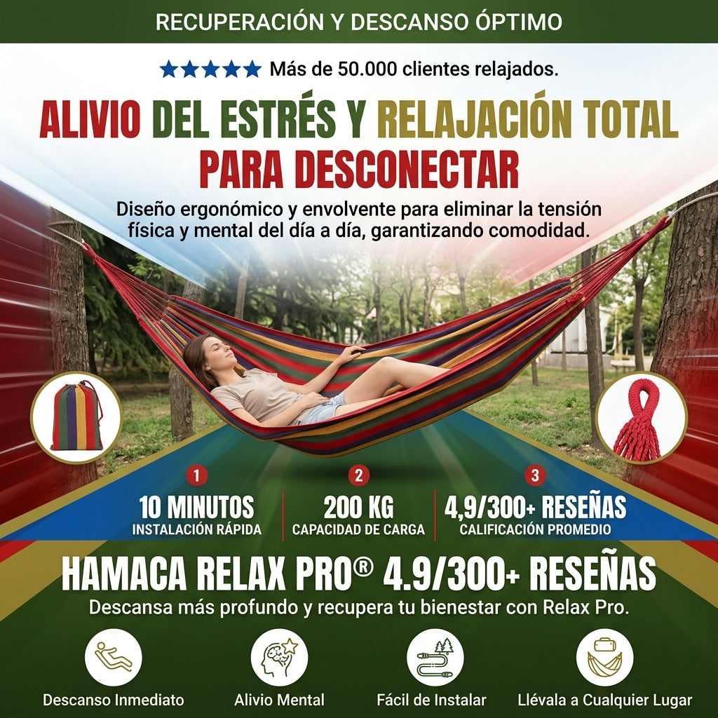 Hamaca Relax Pro | Diseño Colores Camping Senderismo - 1000x200cm