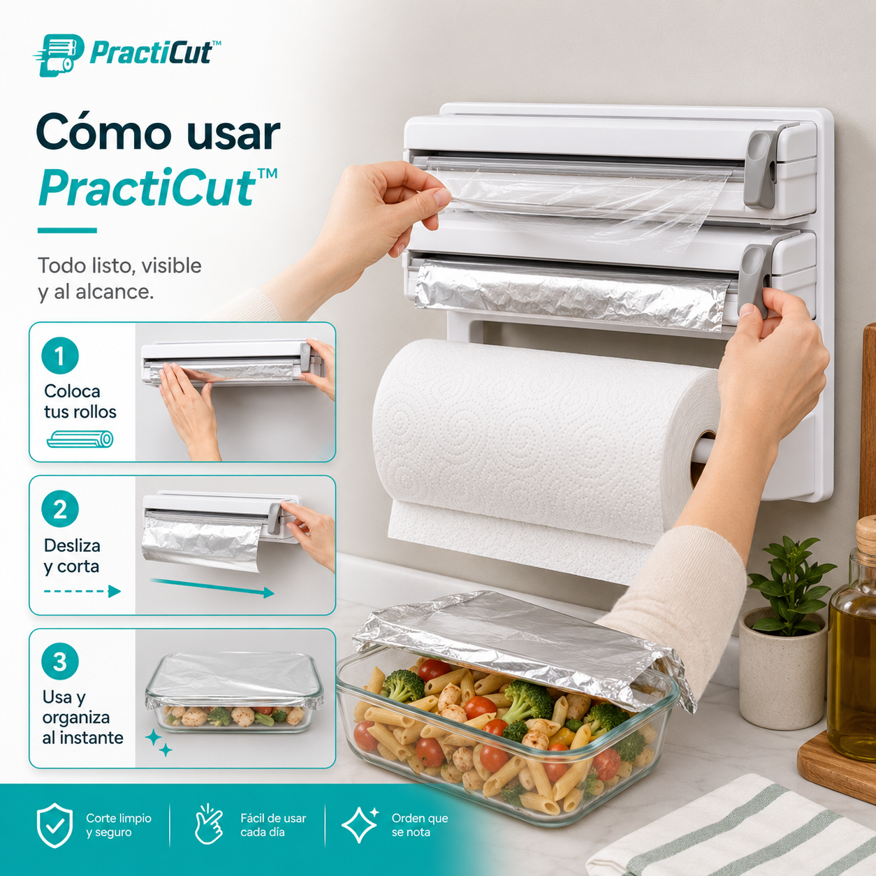 PractiCut™ – Organizador de cocina con doble cortador