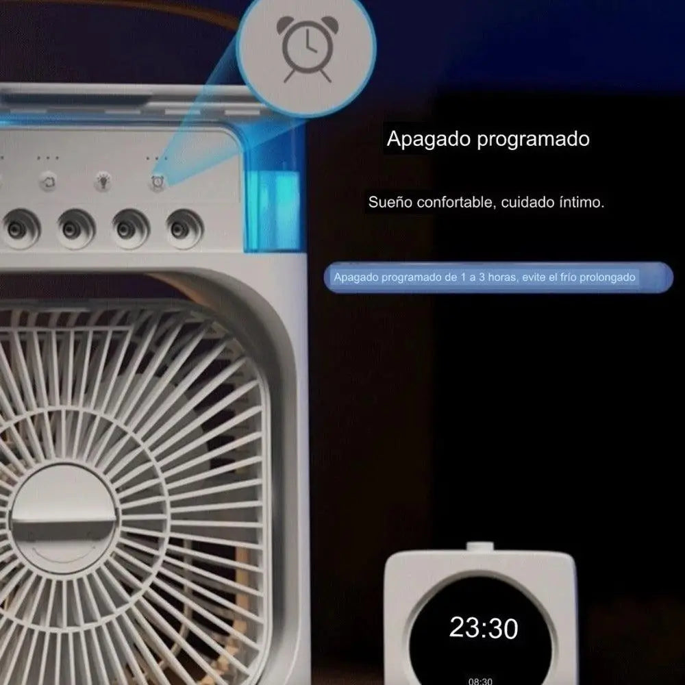 FROZTIA™ Ventilador Anti-Calor Inteligente (Eliminalo en minutos) – 3 en 1 Aire Frío, Humedad y Luz Ambiental